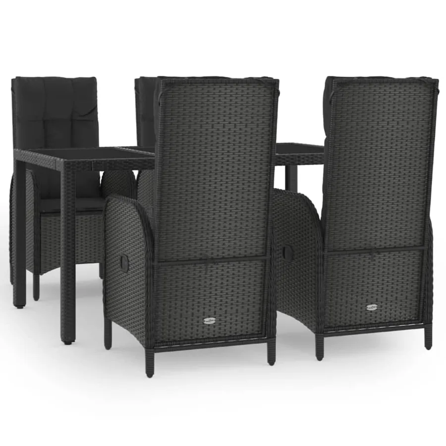 Ensemble à manger de jardin coussins 5pcs Noir Résine tressée - 2