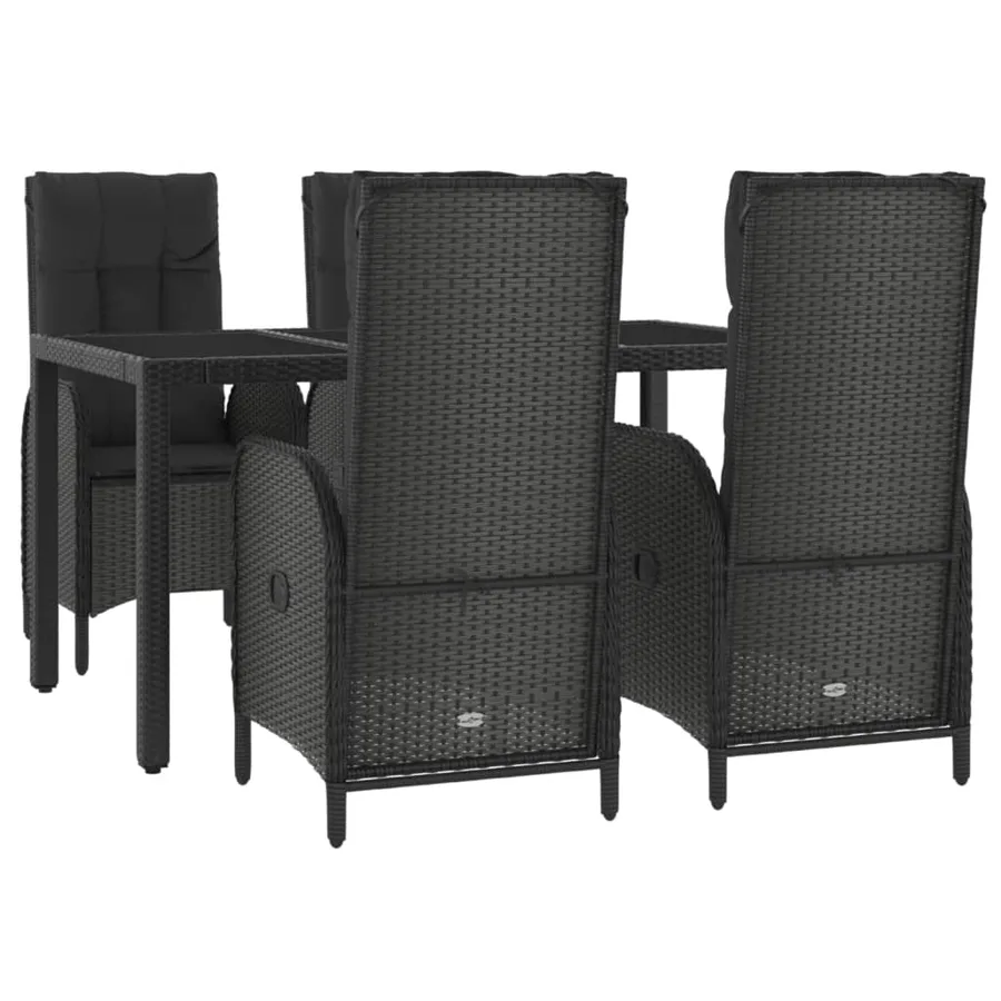 Ensemble à manger de jardin coussins 5pcs Noir Résine tressée - 3