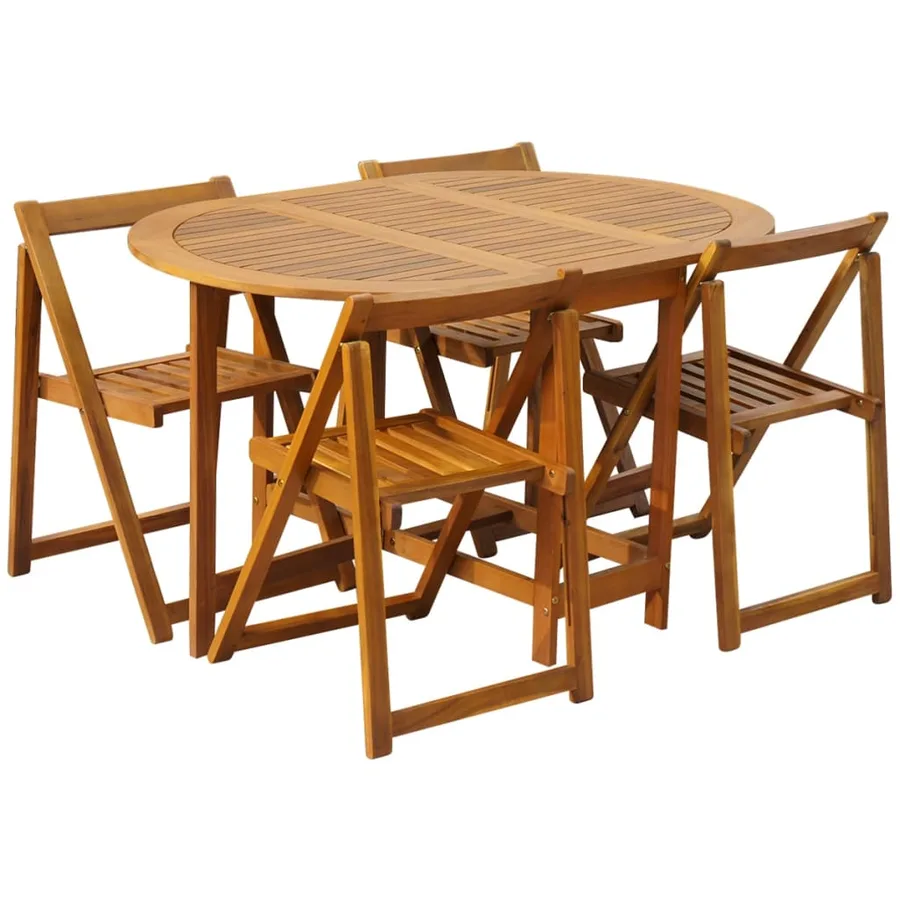 Ensemble à manger d'extérieur pliable 5pcs Bois d'acacia solide - 2