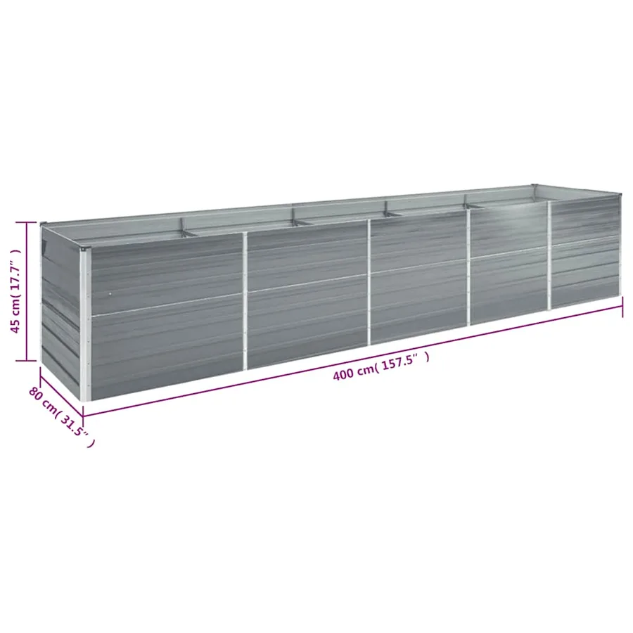 Lit surélevé de jardin Acier galvanisé 400x80x45 cm Gris - 8