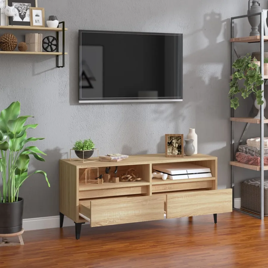 Meuble TV chêne sonoma 100x34,5x44,5 cm bois d'ingénierie - 3