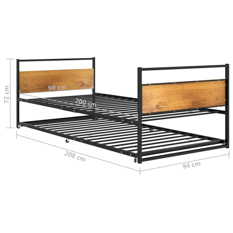 Cadre de lit extensible sans matelas Noir Métal 90x200 cm - 7