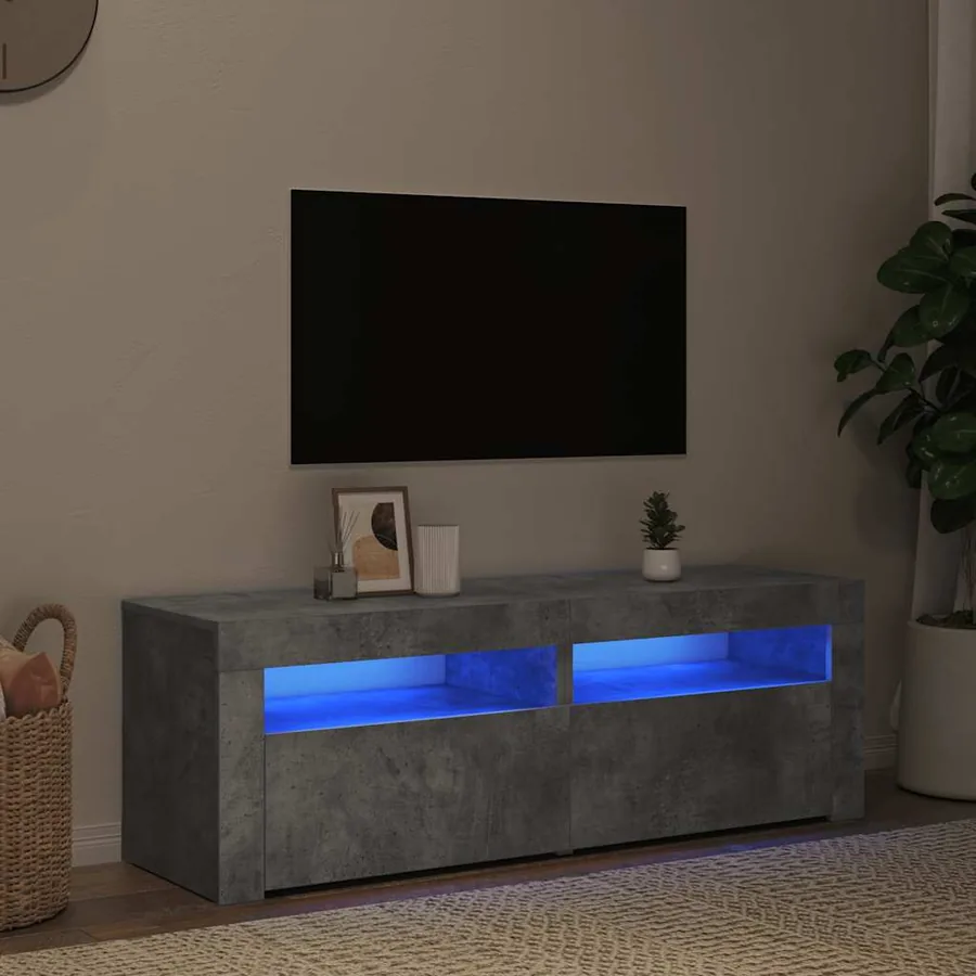 Meuble TV avec lumières LED gris béton 120x35x40 cm