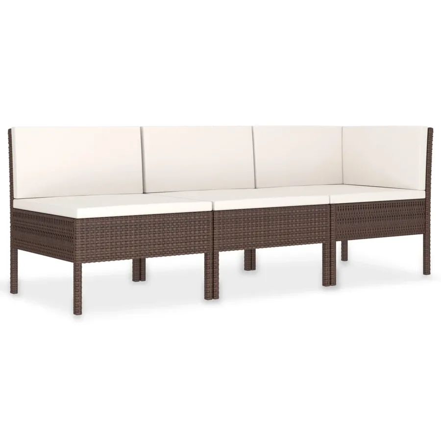 Salon de jardin 3 pcs avec coussins Résine tressée Marron - 2