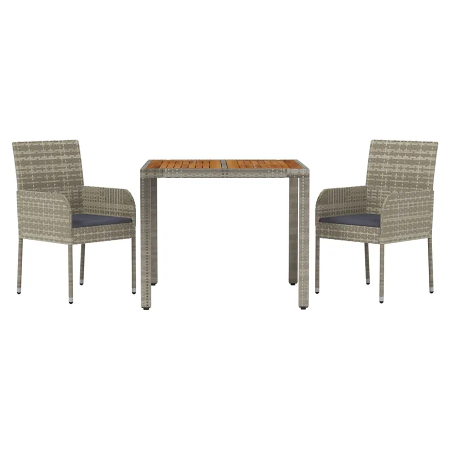 Ensemble à manger de jardin 3 pcs coussins gris résine tressée - 3
