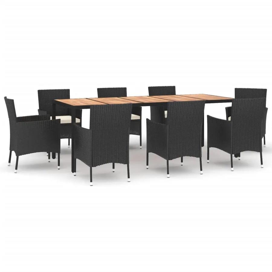 Ensemble à manger jardin 9pcs et coussins noir résine tressée - 2