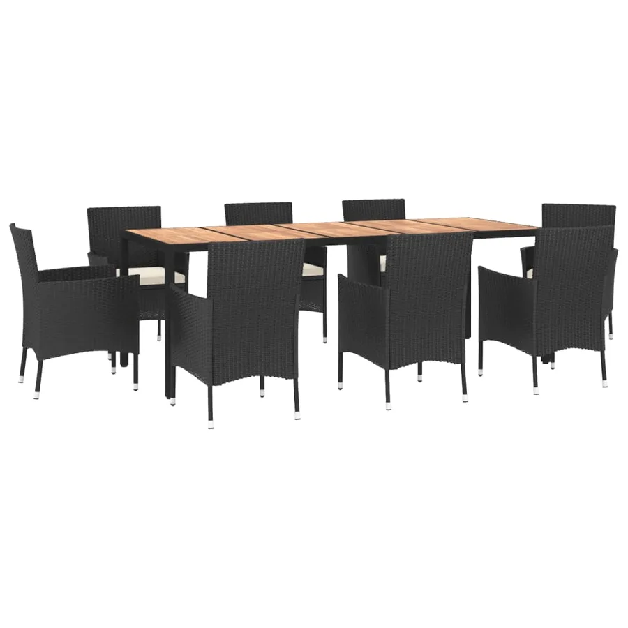 Ensemble à manger jardin 9pcs et coussins noir résine tressée - 3