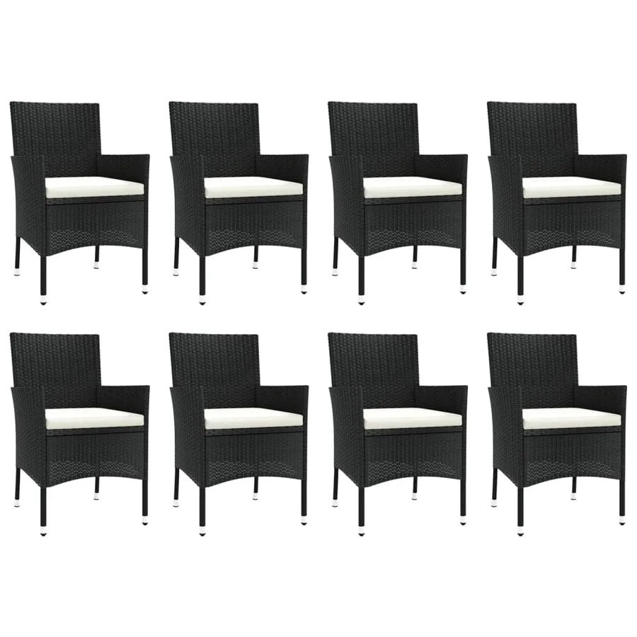 Ensemble à manger jardin 9pcs et coussins noir résine tressée - 4