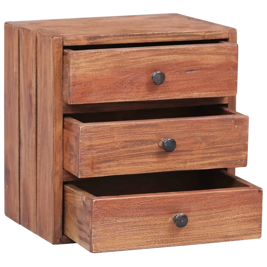 Table de chevet avec 3 tiroirs 35x25x35 cm bois d'acajou massif - 3