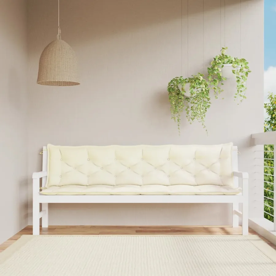 Coussins de banc de jardin lot de 2 blanc crème tissu Oxford