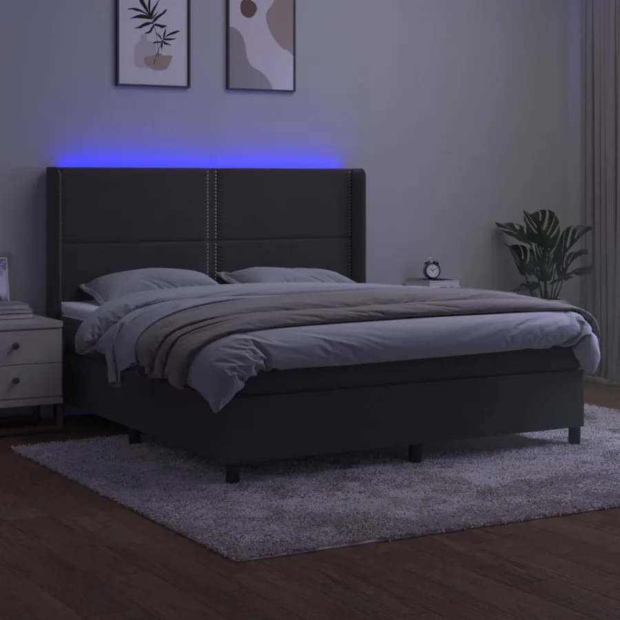 Sommier à lattes de lit matelas et LED Gris foncé 160x200 cm - 3