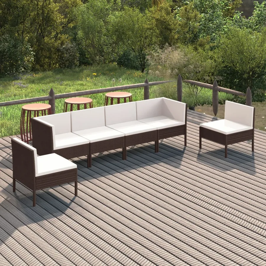 Salon de jardin 6 pcs avec coussins Résine tressée Marron