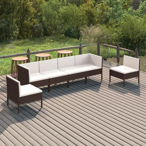 Salon de jardin 6 pcs avec coussins Résine tressée Marron
