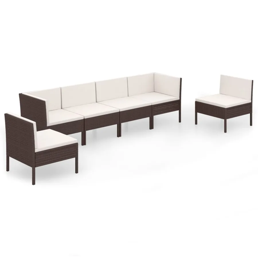Salon de jardin 6 pcs avec coussins Résine tressée Marron - 2