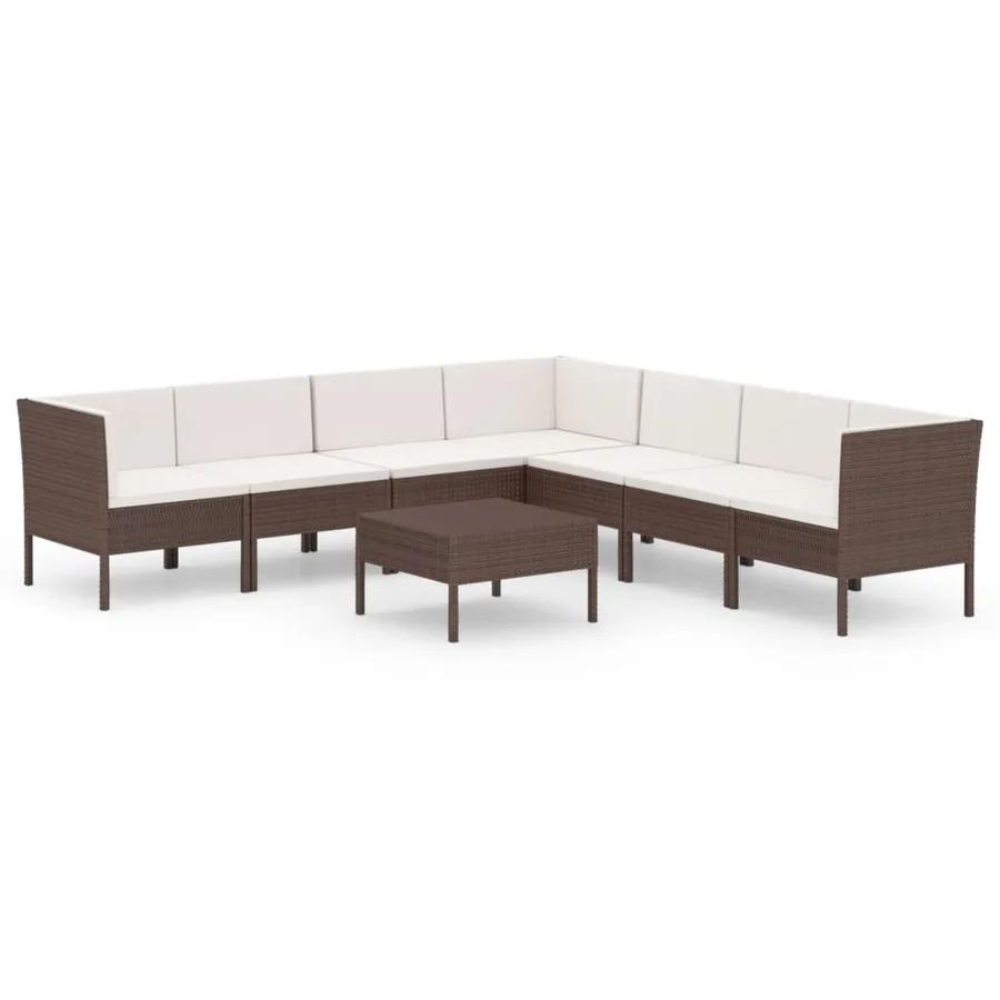 Salon de jardin 8 pcs avec coussins résine tressée marron - 2