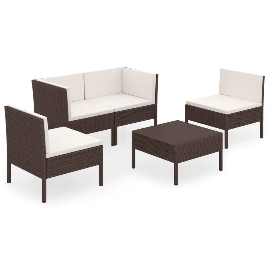 Salon de jardin 5 pcs avec coussins résine tressée marron - 2