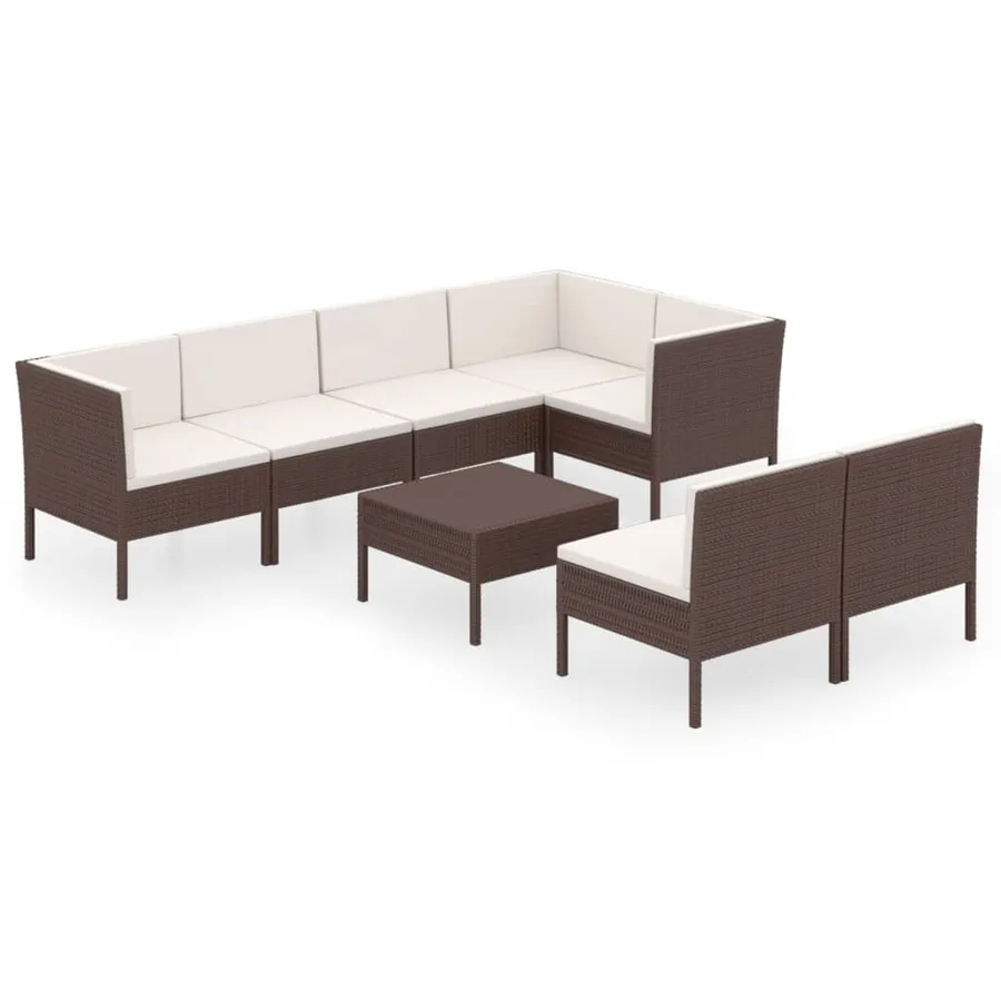 Salon de jardin 8 pcs avec coussins résine tressée marron - 2