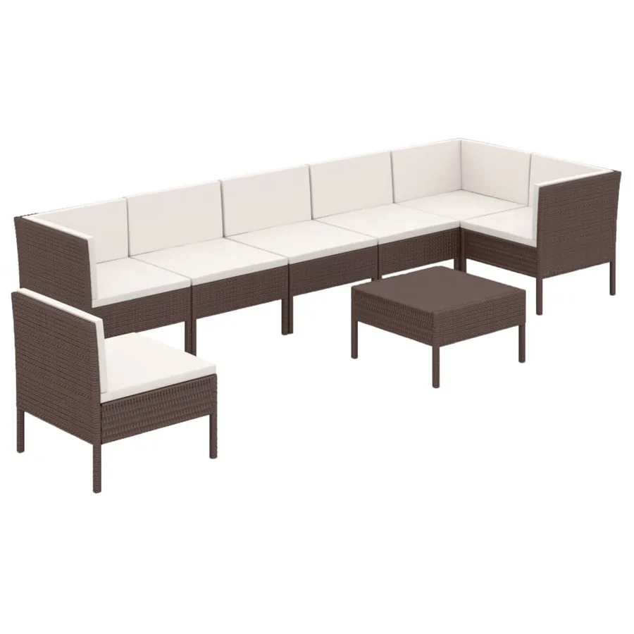 Salon de jardin 8 pcs avec coussins résine tressée marron - 2