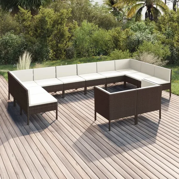 Salon de jardin 12 pcs avec coussins Résine tressée Marron