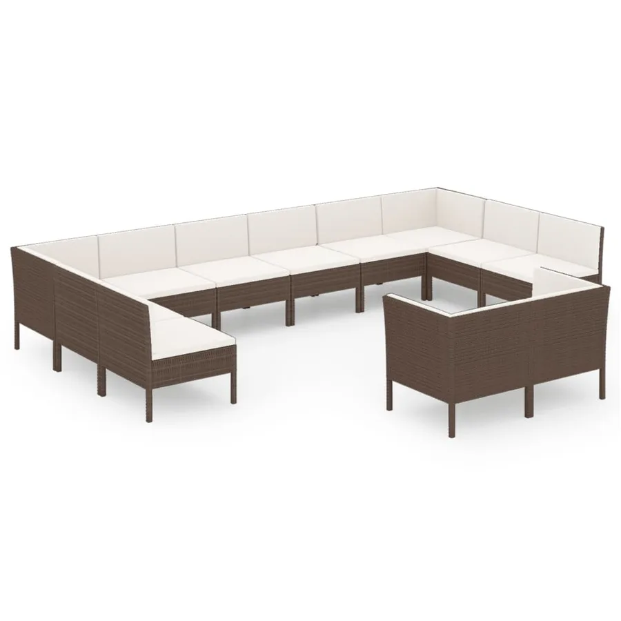 Salon de jardin 12 pcs avec coussins Résine tressée Marron - 2
