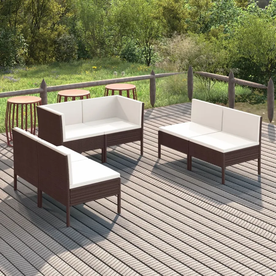 Salon de jardin 6 pcs avec coussins Résine tressée Marron