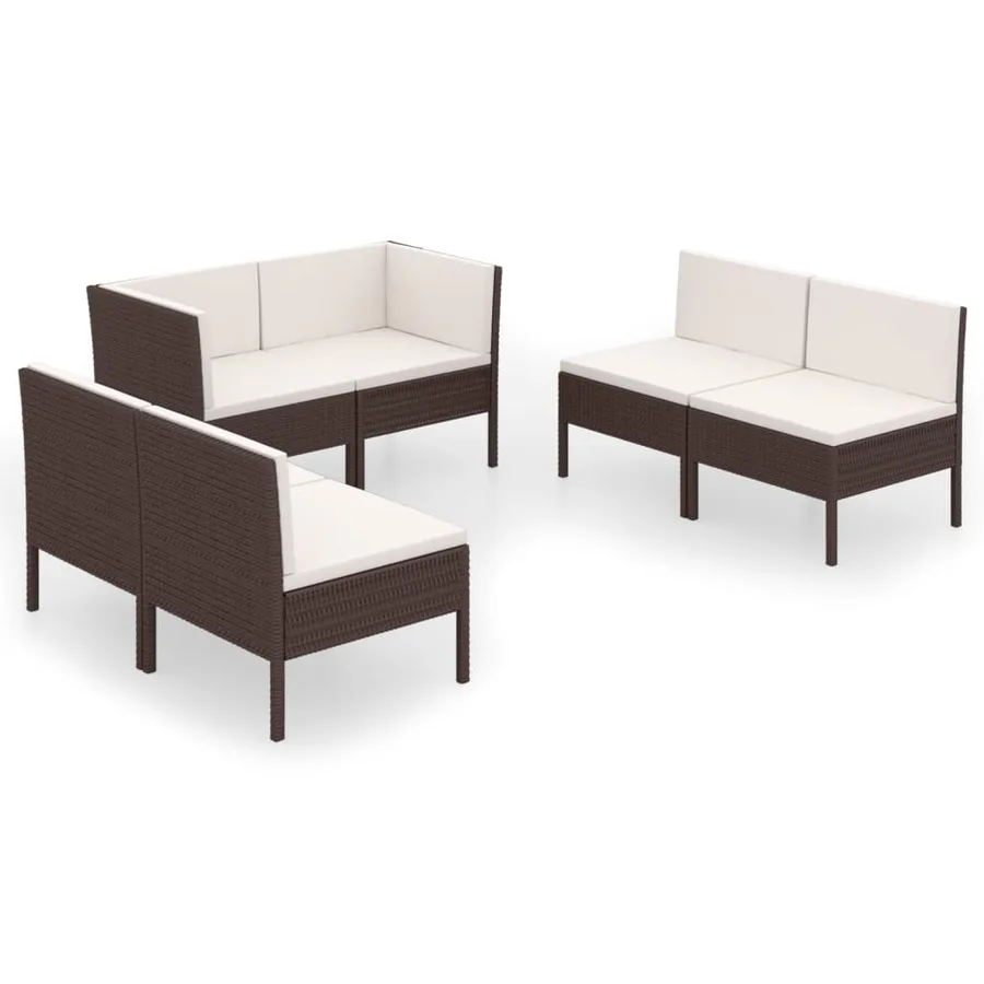 Salon de jardin 6 pcs avec coussins Résine tressée Marron - 2