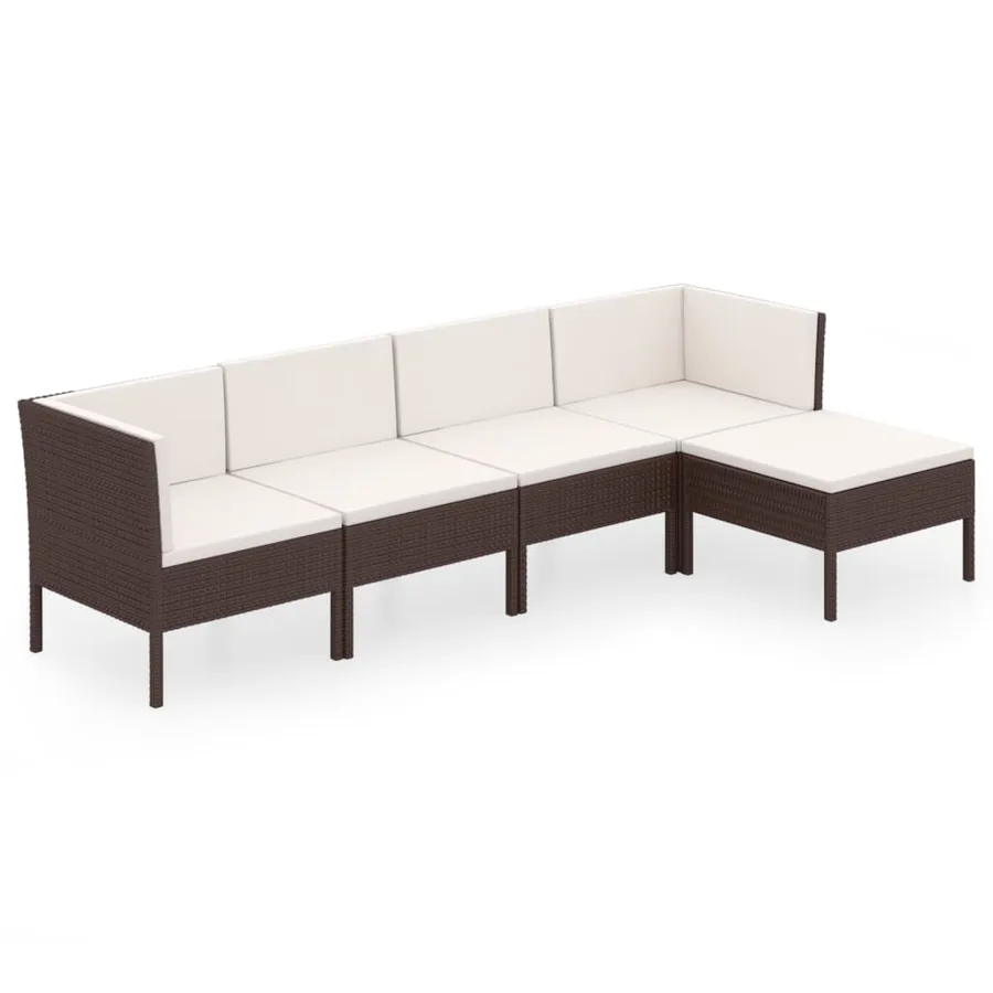 Salon de jardin 5 pcs avec coussins résine tressée marron - 2