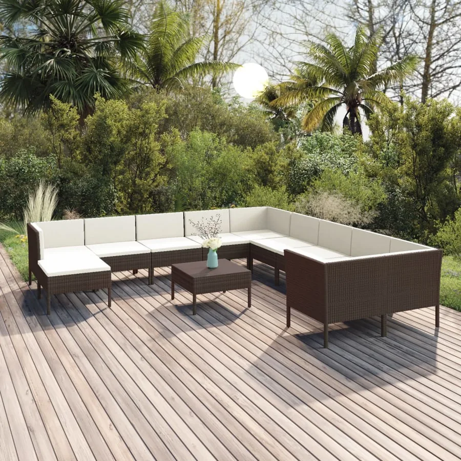 Salon de jardin 12 pcs avec coussins Résine tressée Marron