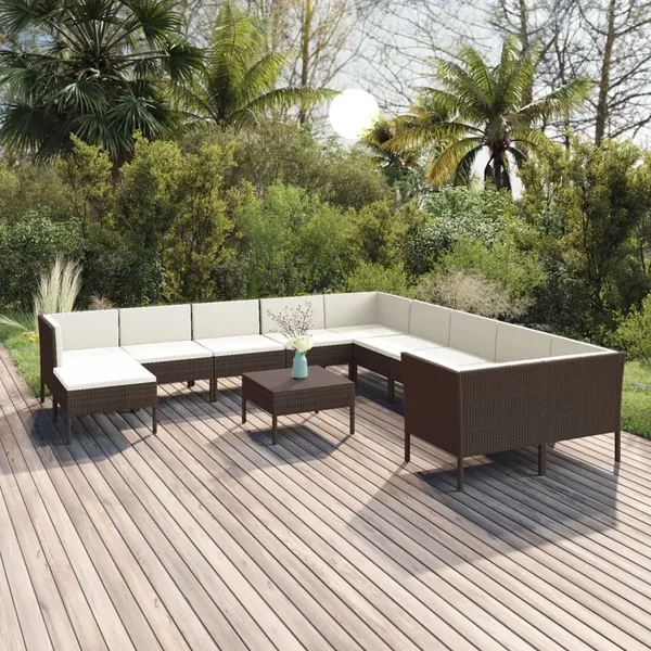 Salon de jardin 12 pcs avec coussins Résine tressée Marron