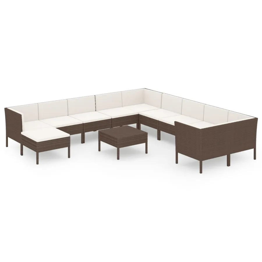 Salon de jardin 12 pcs avec coussins Résine tressée Marron - 2