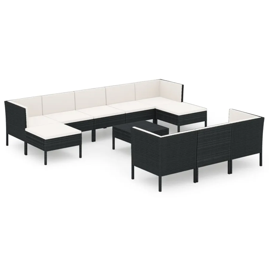 Salon de jardin 11 pcs avec coussins Résine tressée Noir - 2