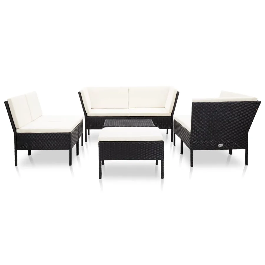 Salon de jardin 8 pcs avec coussins résine tressée noir - 2