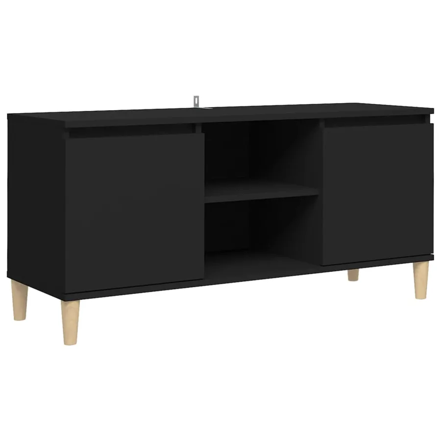 Meuble TV avec pieds en bois massif Noir 103,5x35x50 cm - 2