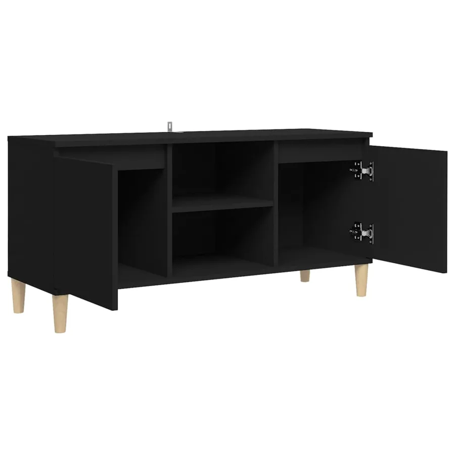 Meuble TV avec pieds en bois massif Noir 103,5x35x50 cm - 7