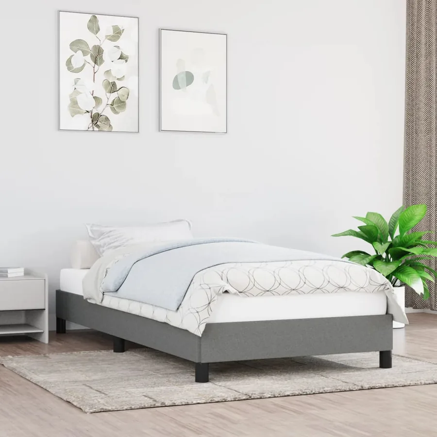 Cadre de lit sans matelas gris foncé 100x200 cm tissu