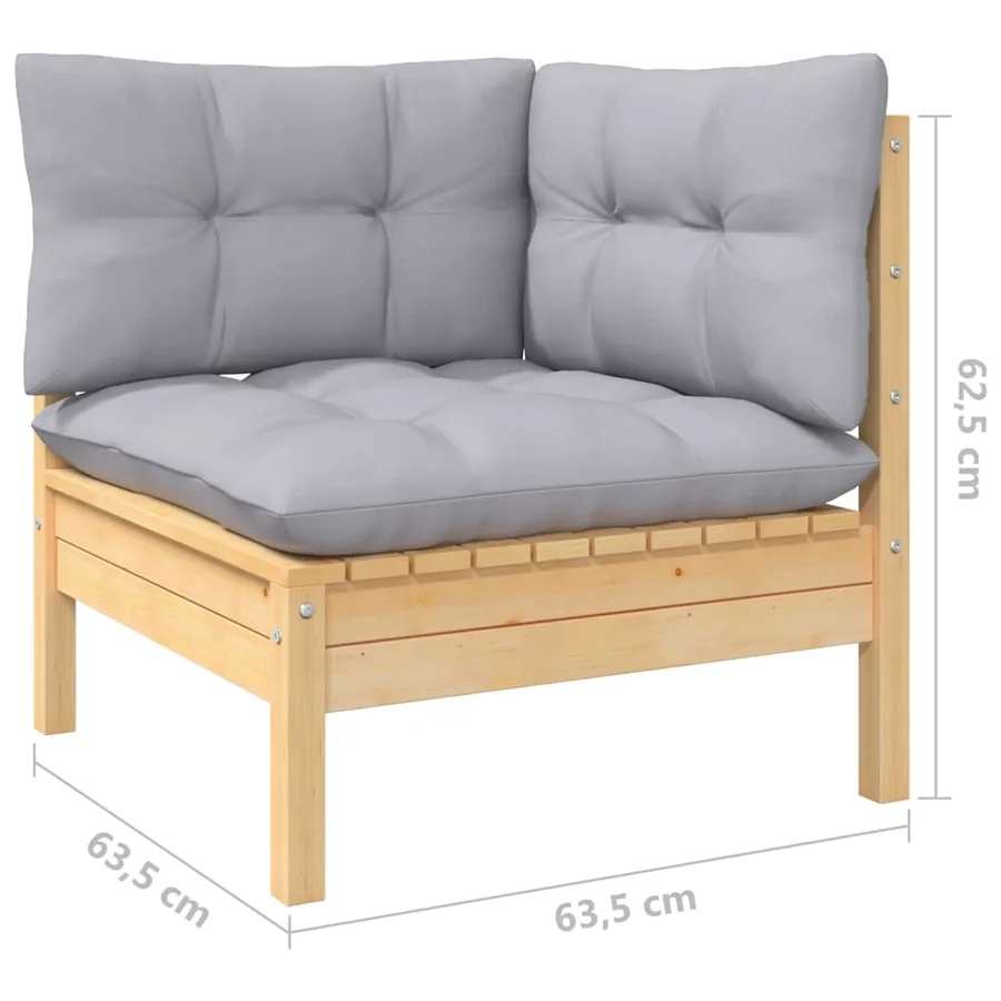 Salon de jardin 4 pcs avec coussins gris Bois de pin - 9