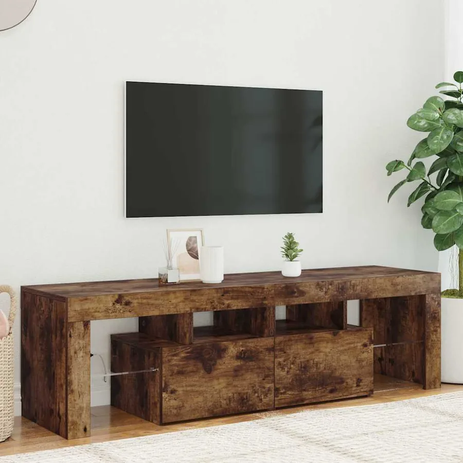 Meuble TV avec lumières LED Chêne fumé 140x36,5x40 cm