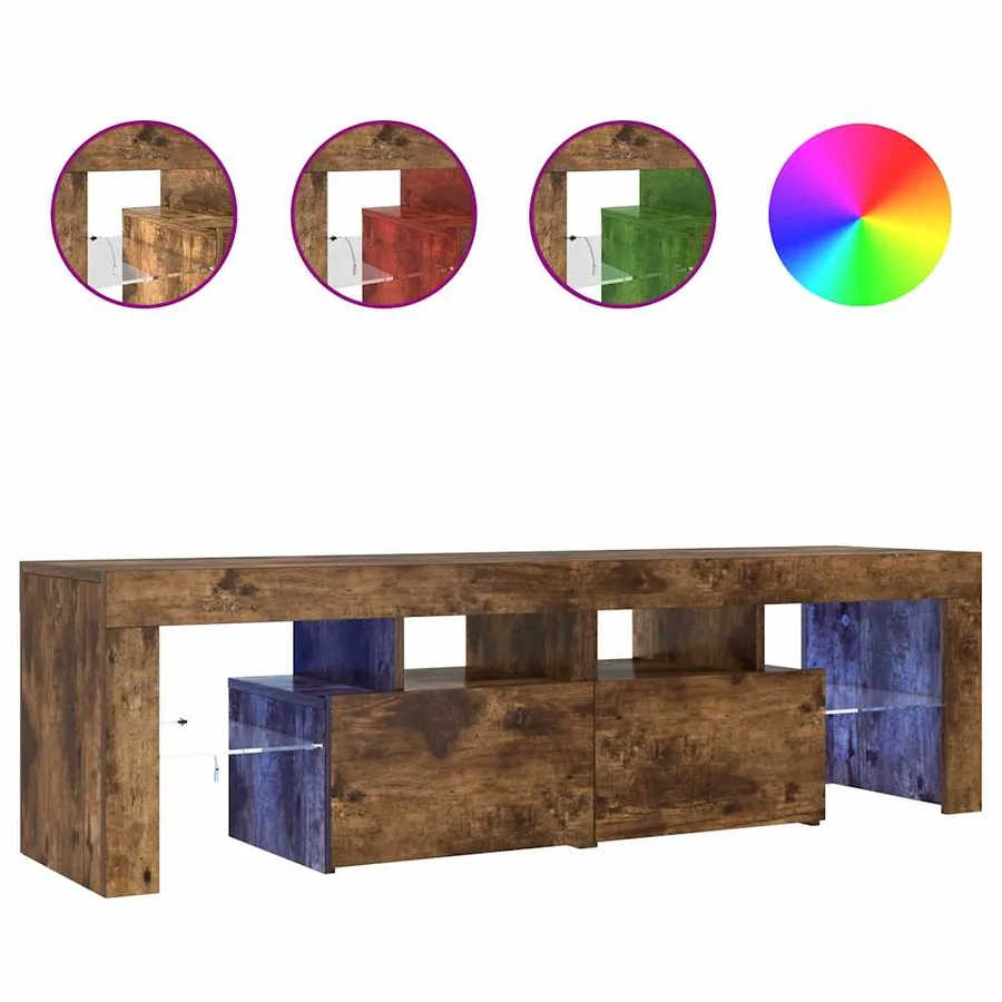 Meuble TV avec lumières LED Chêne fumé 140x36,5x40 cm - 2