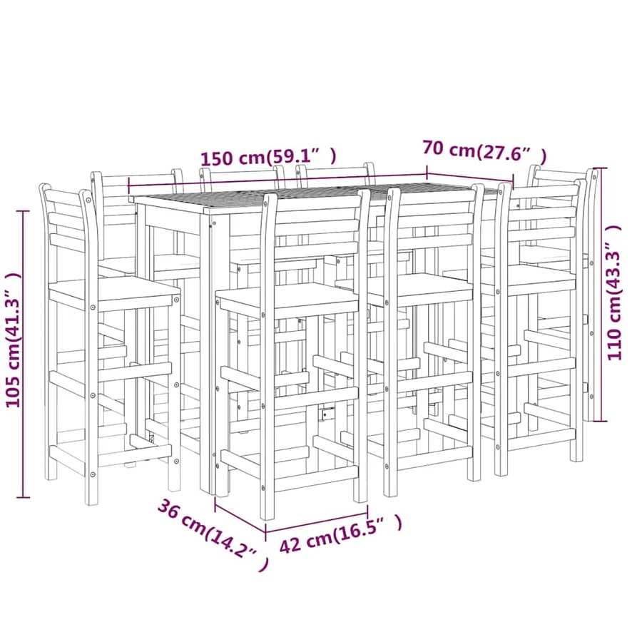 Ensemble de bar de jardin 9 pcs Bois d'acacia solide - 9