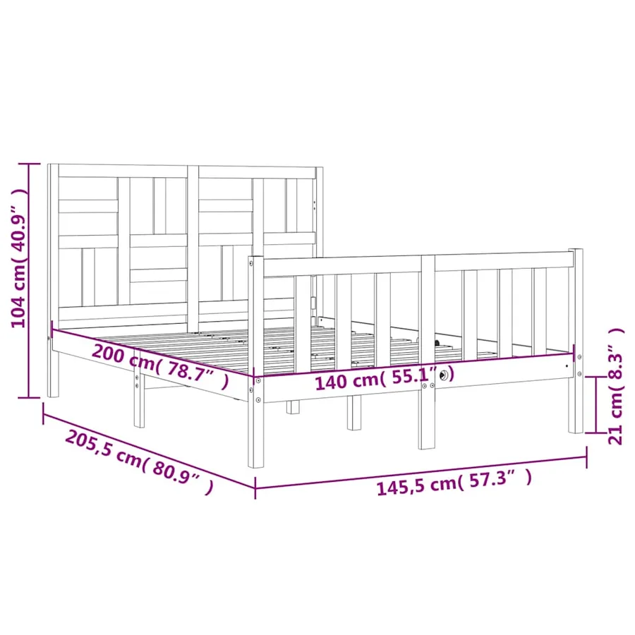 Cadre de lit sans matelas 140x200 cm bois massif de pin - 12