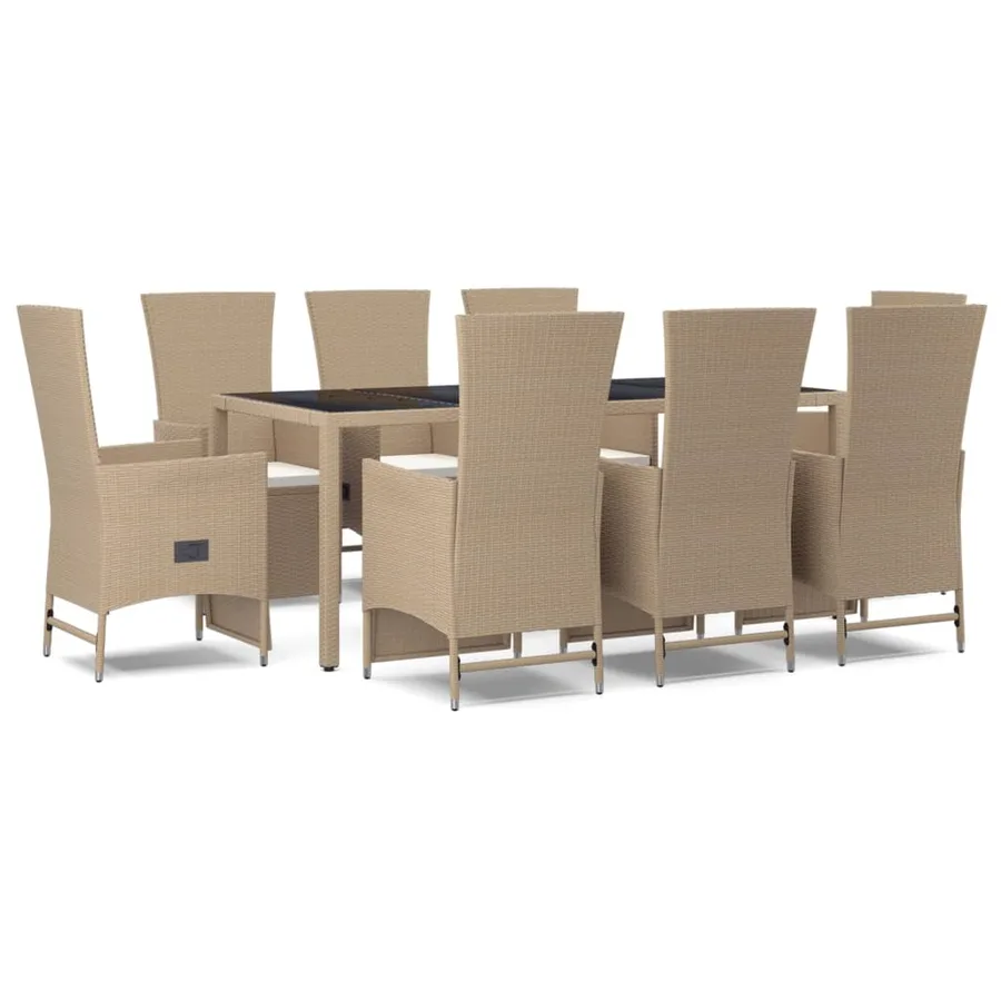 Ensemble à manger de jardin et coussins 9 pcs beige Poly rotin - 2