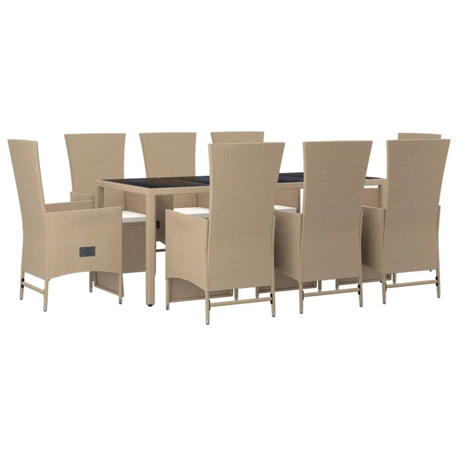 Ensemble à manger de jardin et coussins 9 pcs beige Poly rotin - 3