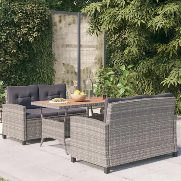 Ensemble à manger de jardin 3 pcs Résine tressée bois d'acacia