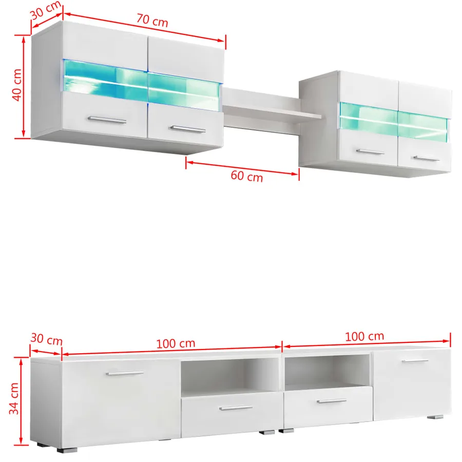 Ensemble Meuble mural TV 5 pcs lumières LED Haute Brillance - 11