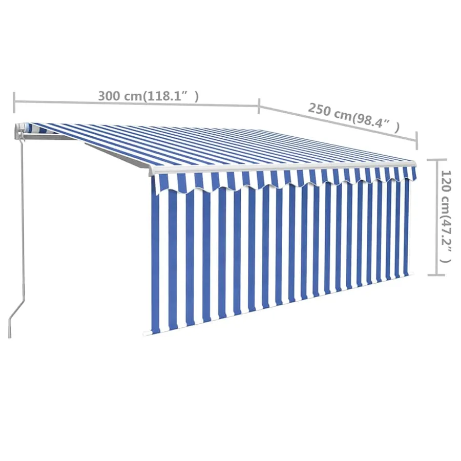 Auvent manuel rétractable avec store 3x2,5 m Bleu et blanc - 7