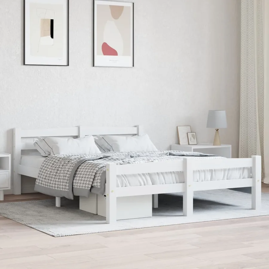 Cadre de lit sans matelas blanc bois de pin massif 120x200 cm