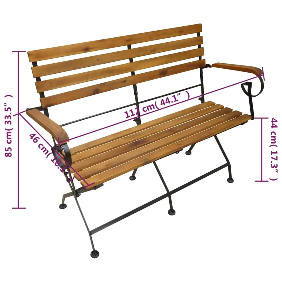 Banc pliable de jardin 112 cm Bois d'acacia solide - 6