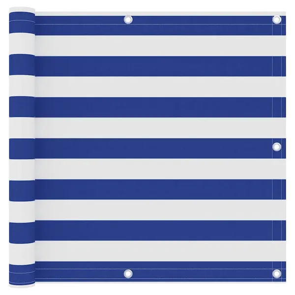 Écran de balcon Blanc et bleu 90x500 cm Tissu Oxford