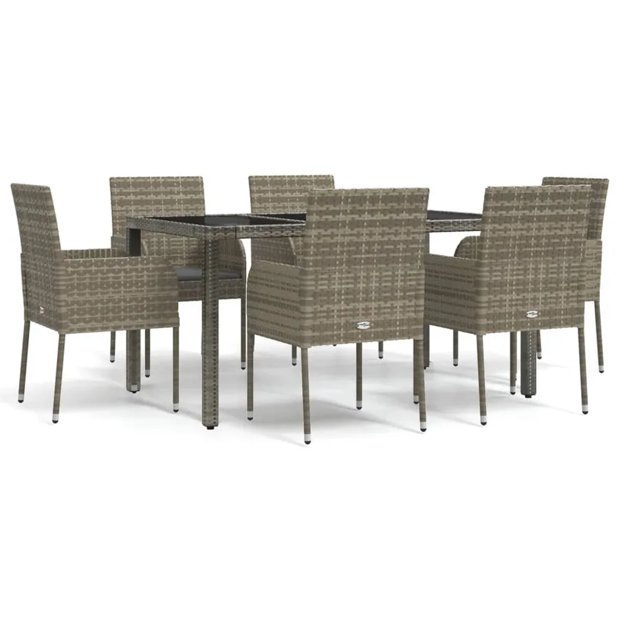 Ensemble à manger jardin et coussins 7 pcs gris rotin - 2