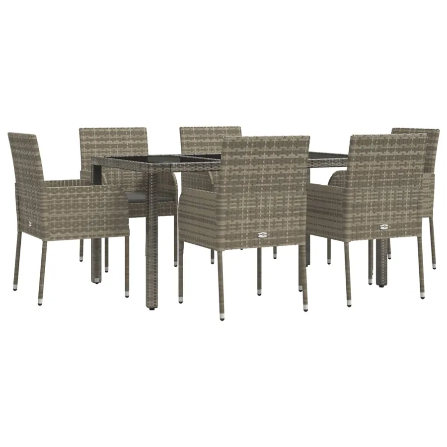 Ensemble à manger jardin et coussins 7 pcs gris rotin - 3